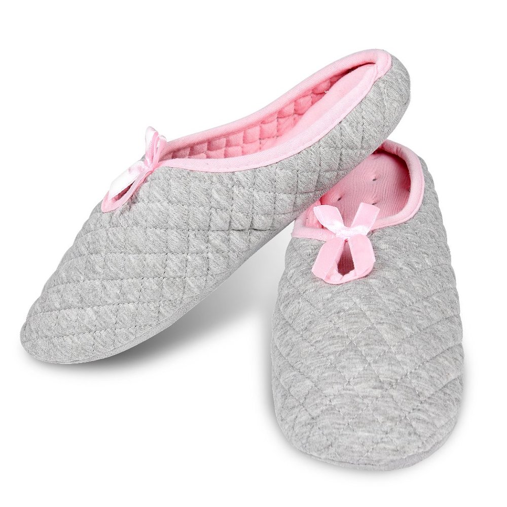 Quilted Cotton Ballet Style House Slipper, Grey